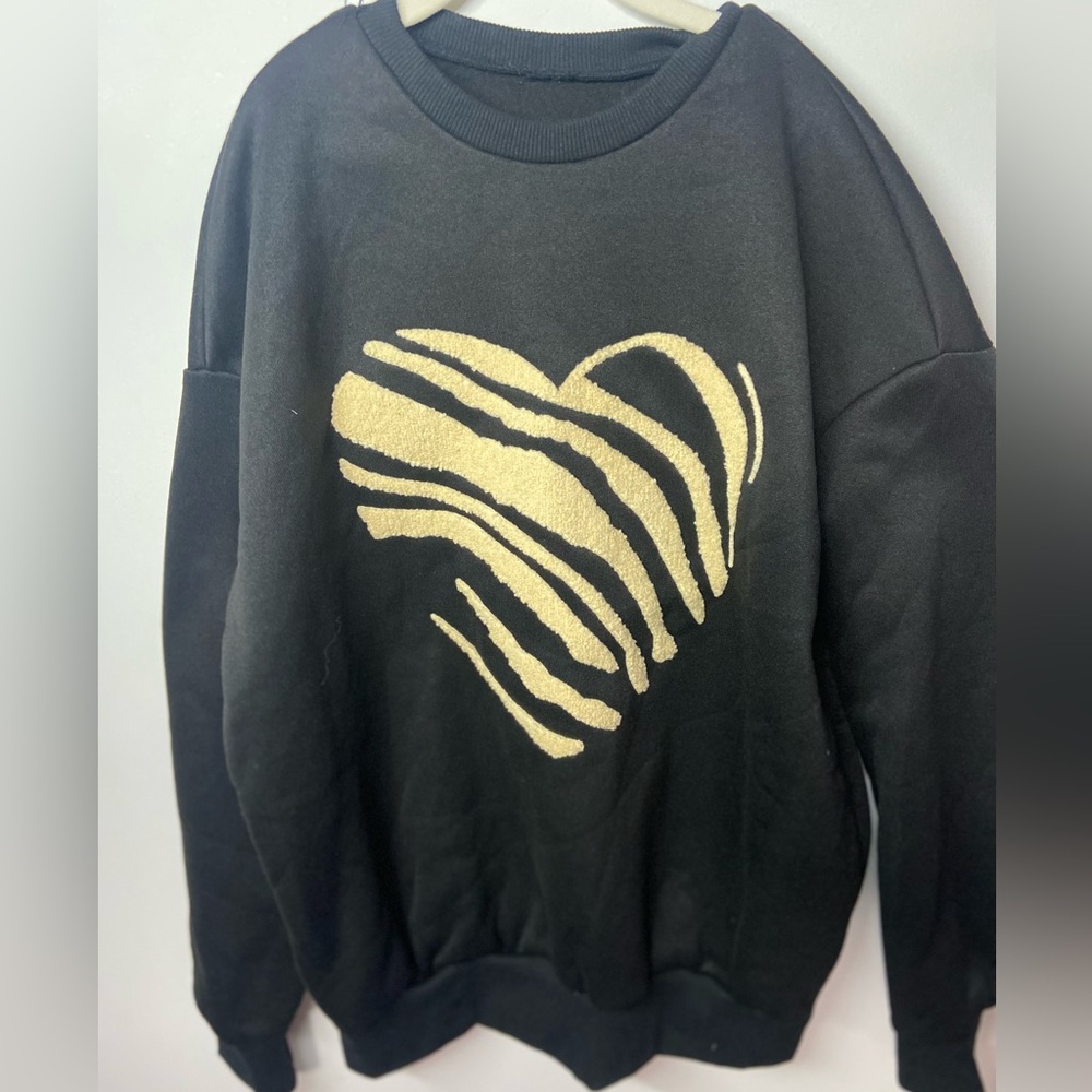 Black Sweatshirt with Tan Heart Design